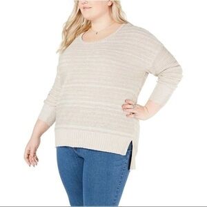 Style & Co Womens Scoop Neck Striped Pullover Rib-Knit Sweater Ivory Size 2X NWT